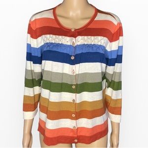 Orvis striped silk blend button up cardigan Sz Medium